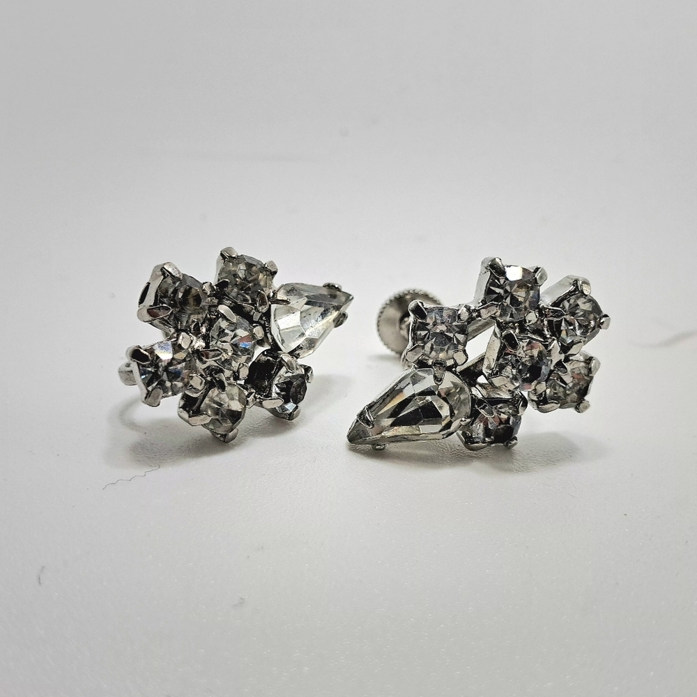Vintage Crystal Rhinestone Screw Back Earrings - Picture 2 of 6
